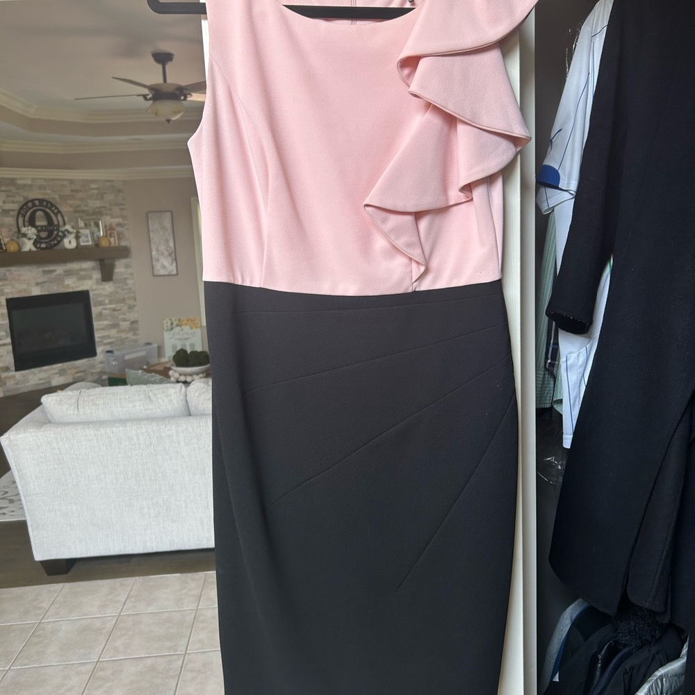 DKNY Pink Asymmetrical Sheath Dress with Flutter Sleeves